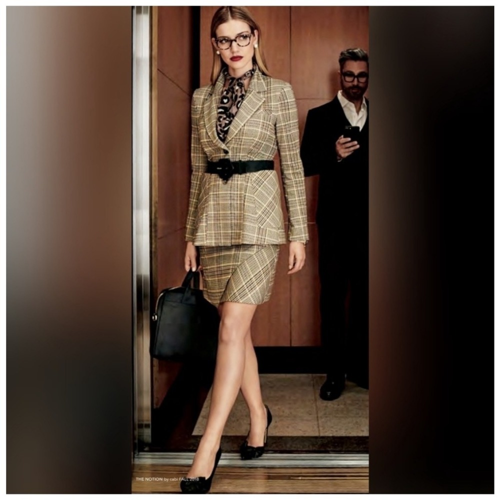 Cabi Plaid Pastime Blazer and Skirt Set Career Office Business Sz 4/S
